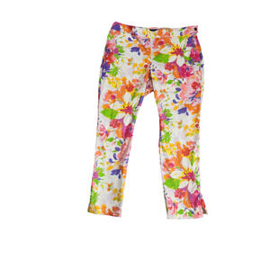 Lauren Ralph Lauren Women Crop Pants SZ 10P Petite Watercolor Floral Pink Purple